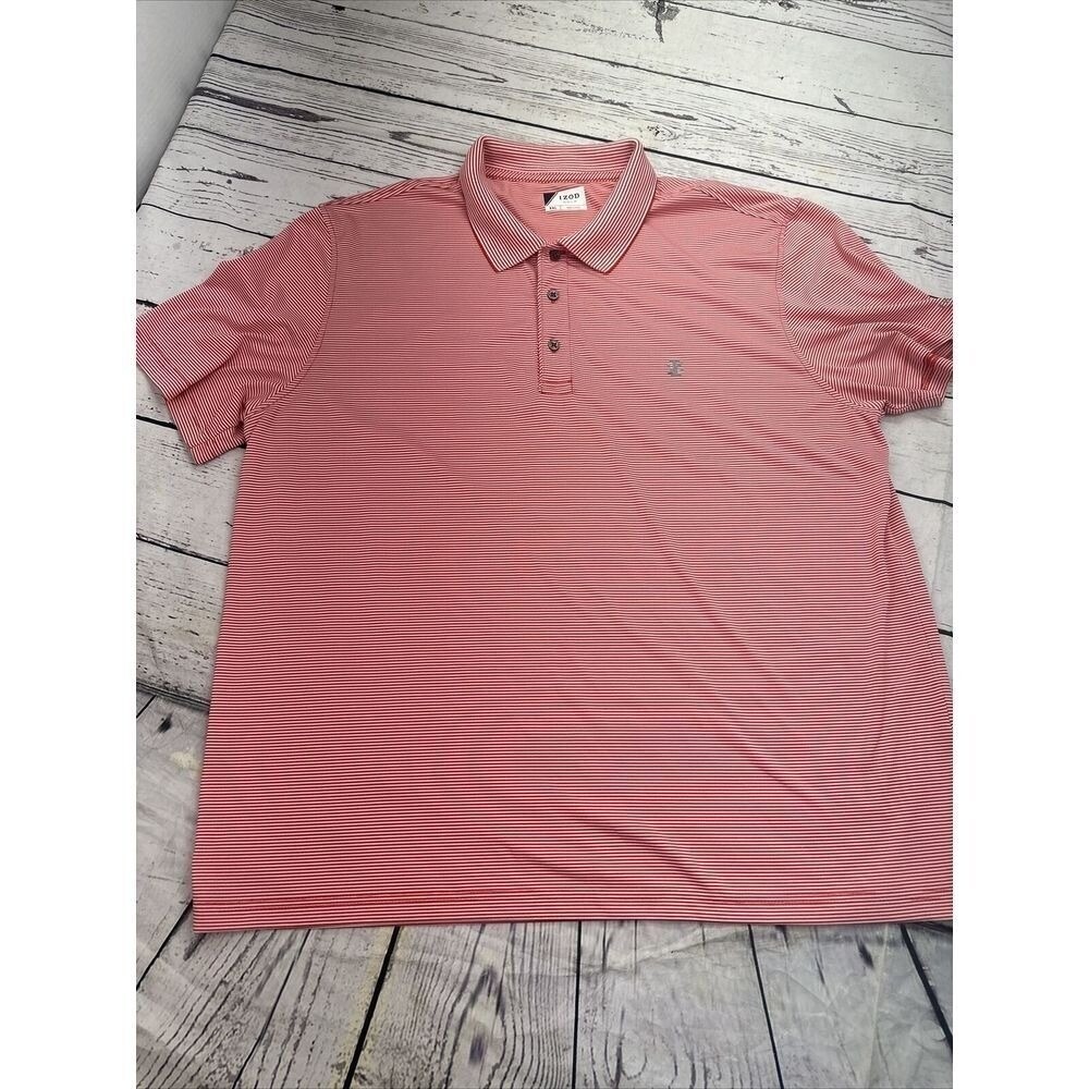 IZOD Golf Mens Polo Shirt Red White Stripe Short Sleeve Performance XXLarge